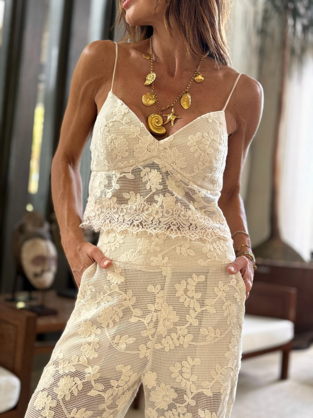 Conjunto Telinha Renda Calça E Top