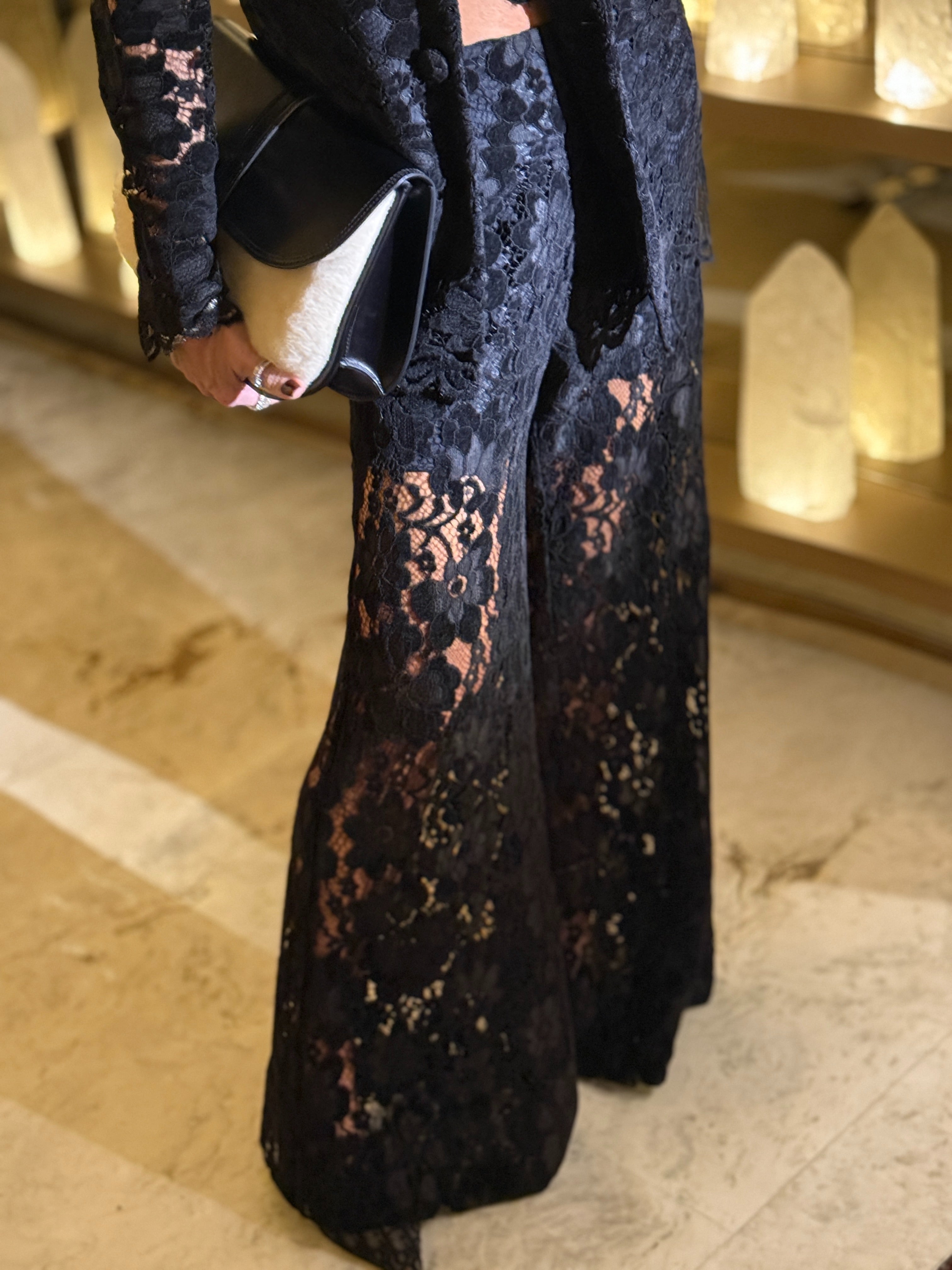 Conjunto Alfaiataria em Renda de Veludo Guipir - Blazer, Calça e Top