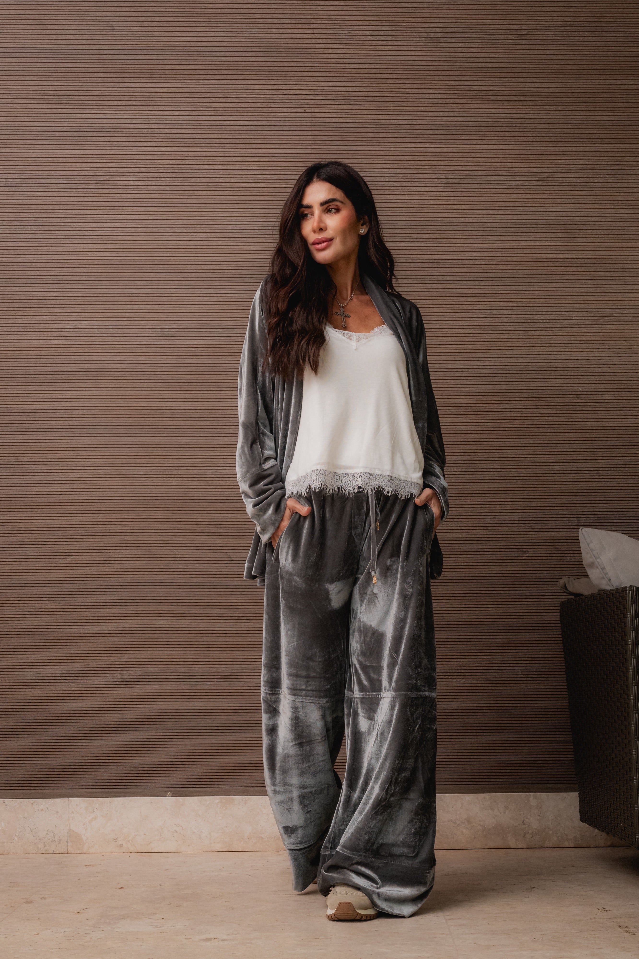 Conjunto Kimono e Pantalona em Veludo