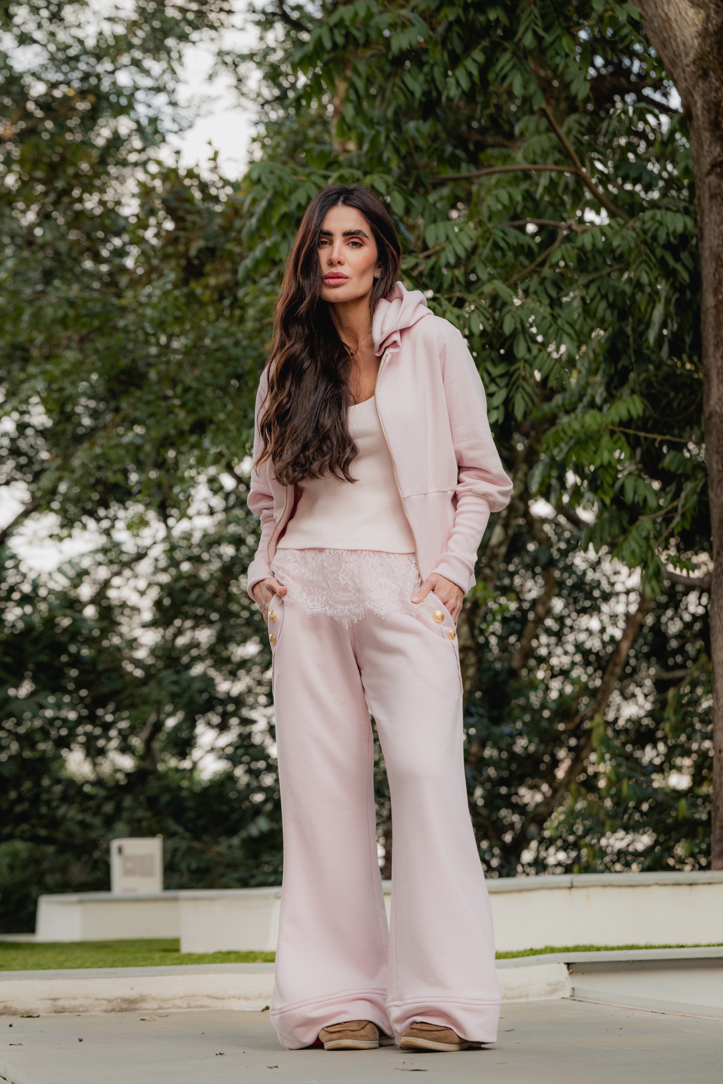 Conjunto Moletom Pantalona com Detalhes em Ribana