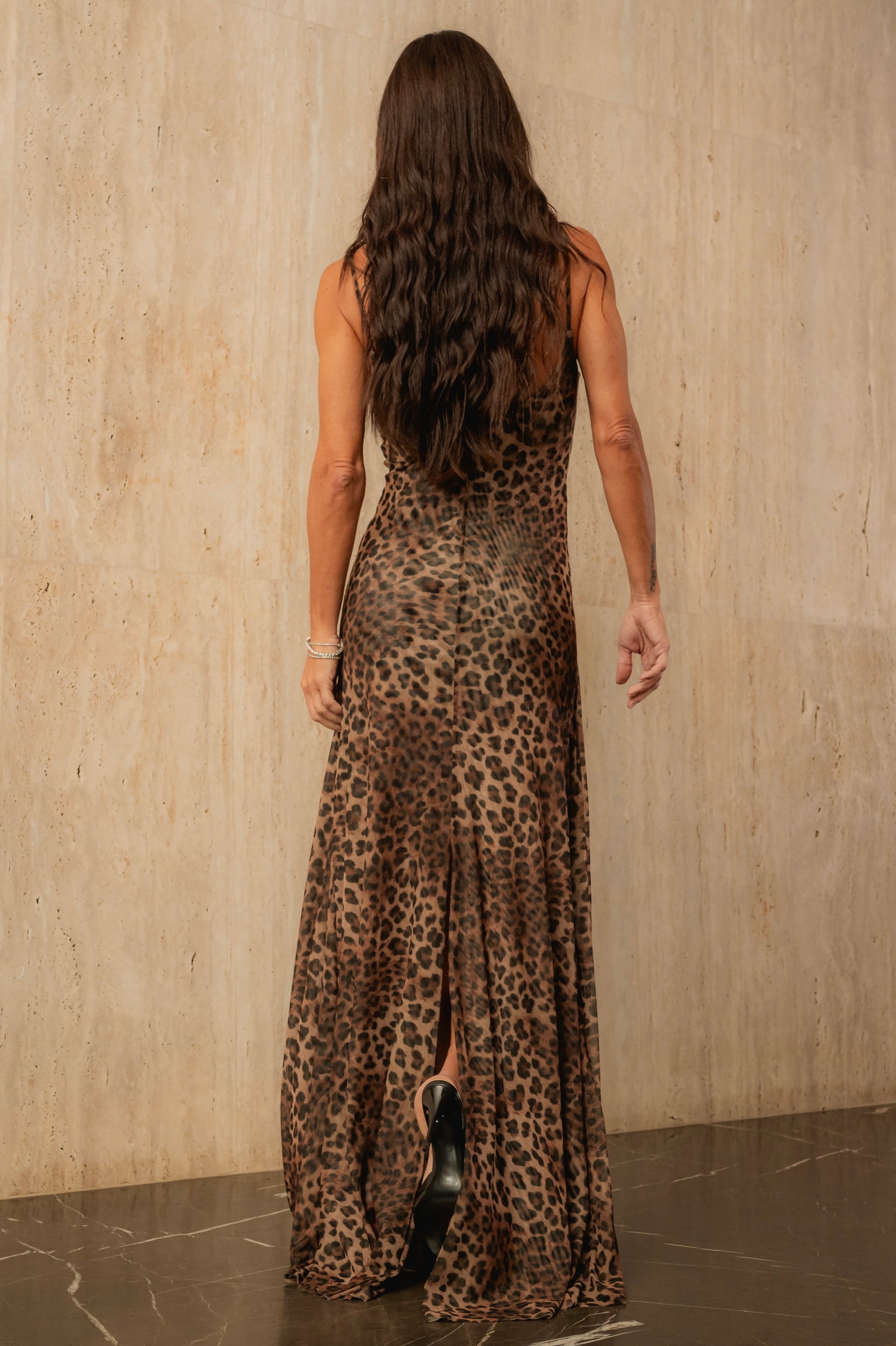 Vestido De Tule De Alcinha Franzido Animal Print