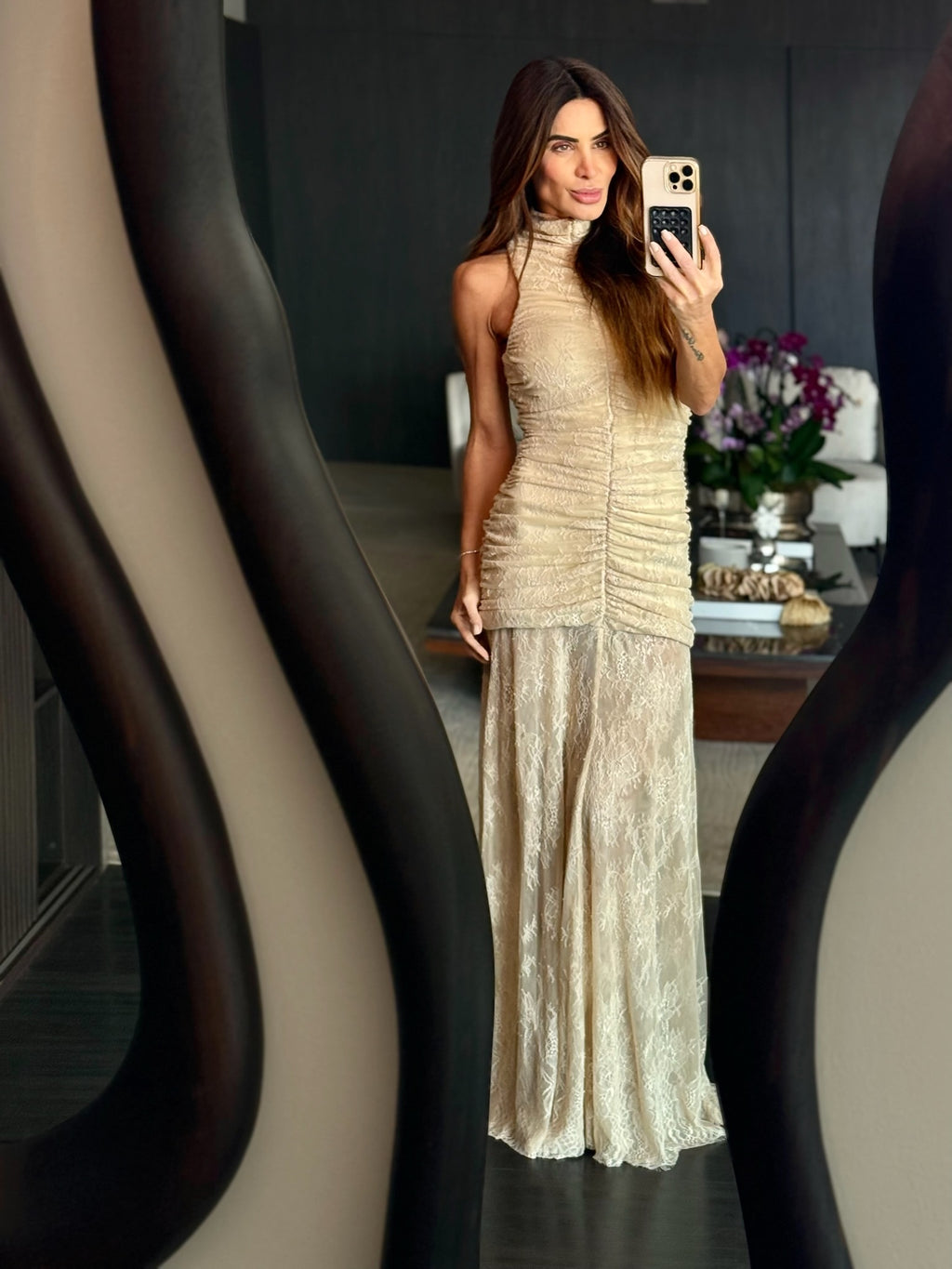 Vestido De Renda Franzido