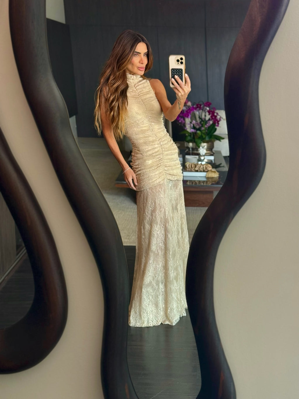 Vestido De Renda Franzido