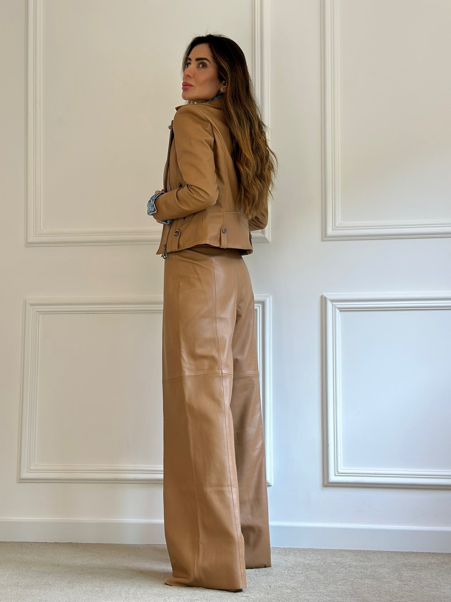 Calça De Couro Com Corrente