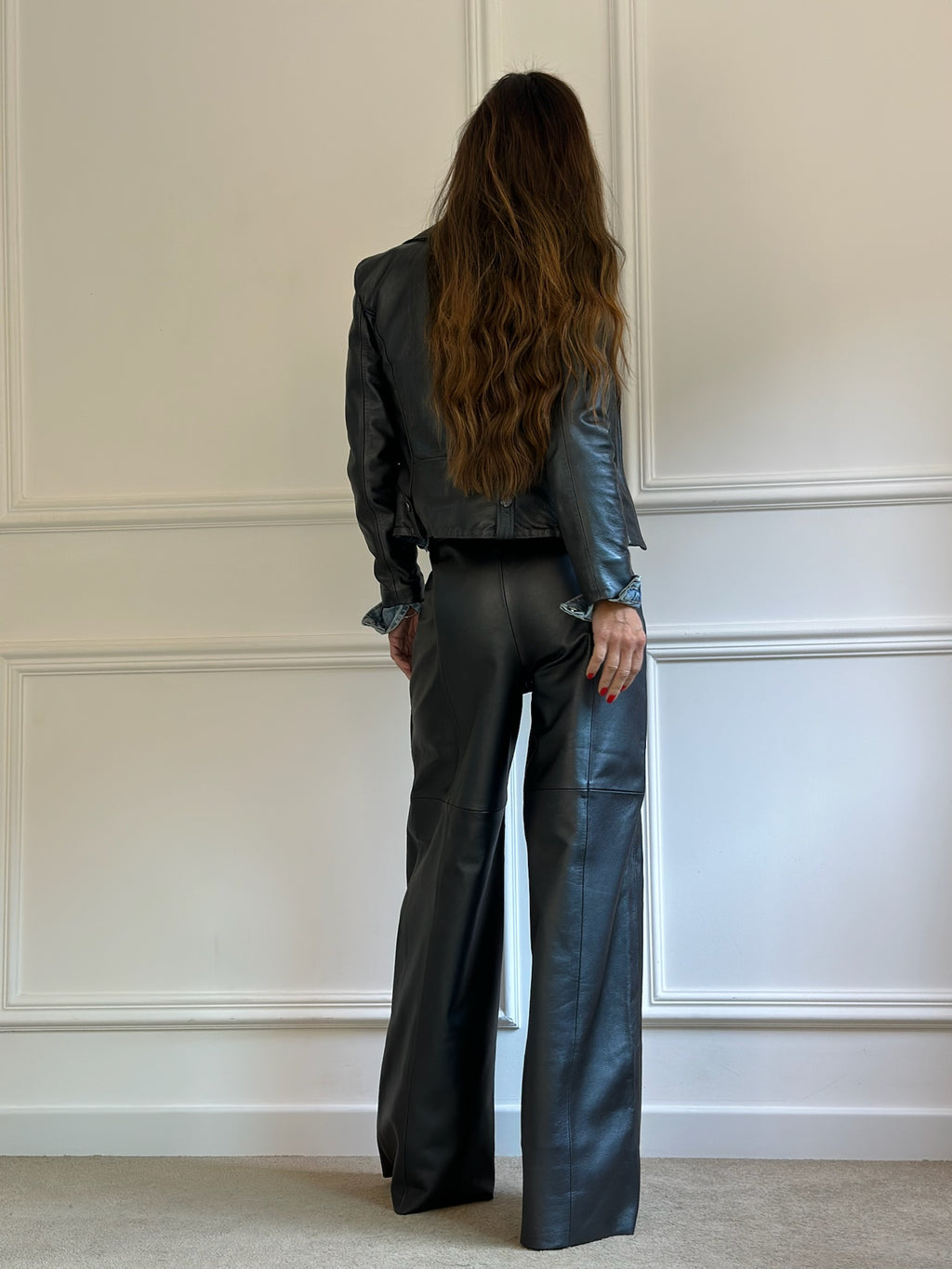 Calça De Couro Com Corrente