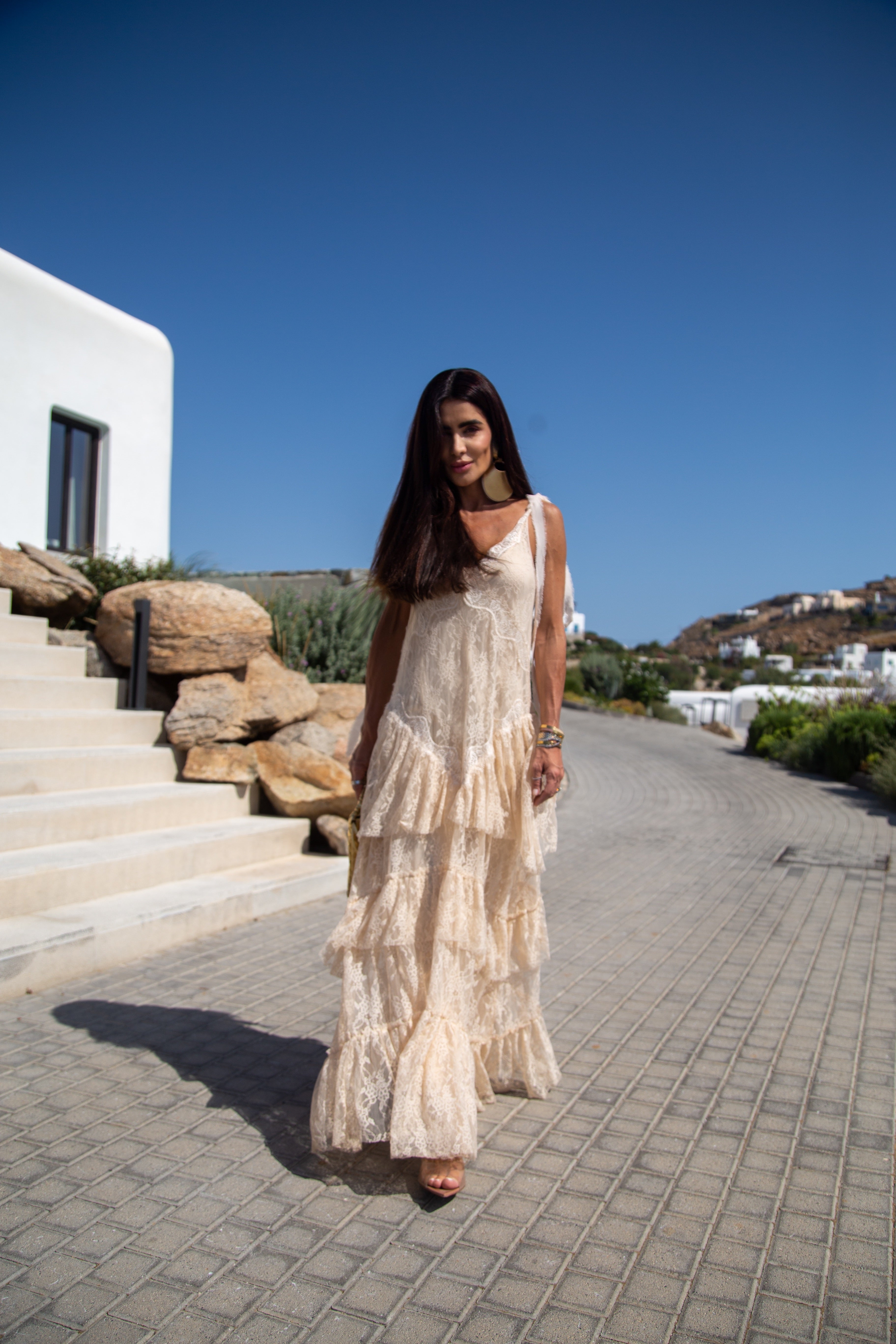 Vestido Longo Babados em Renda