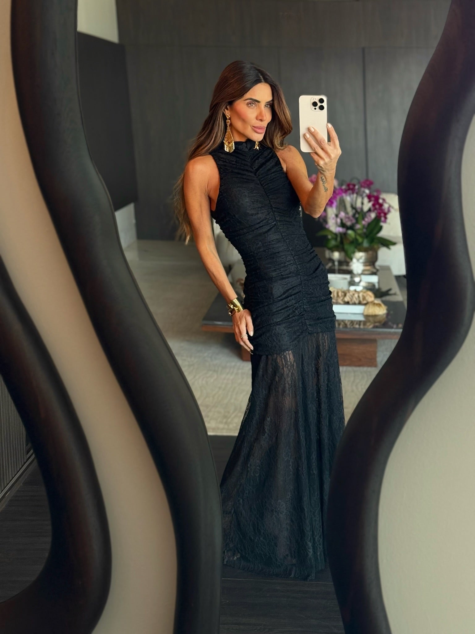 Vestido De Renda Franzido