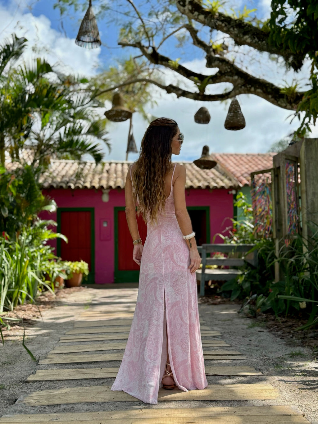 Vestido De Tule de Alcinha Franzido Com Estampa Cashmere