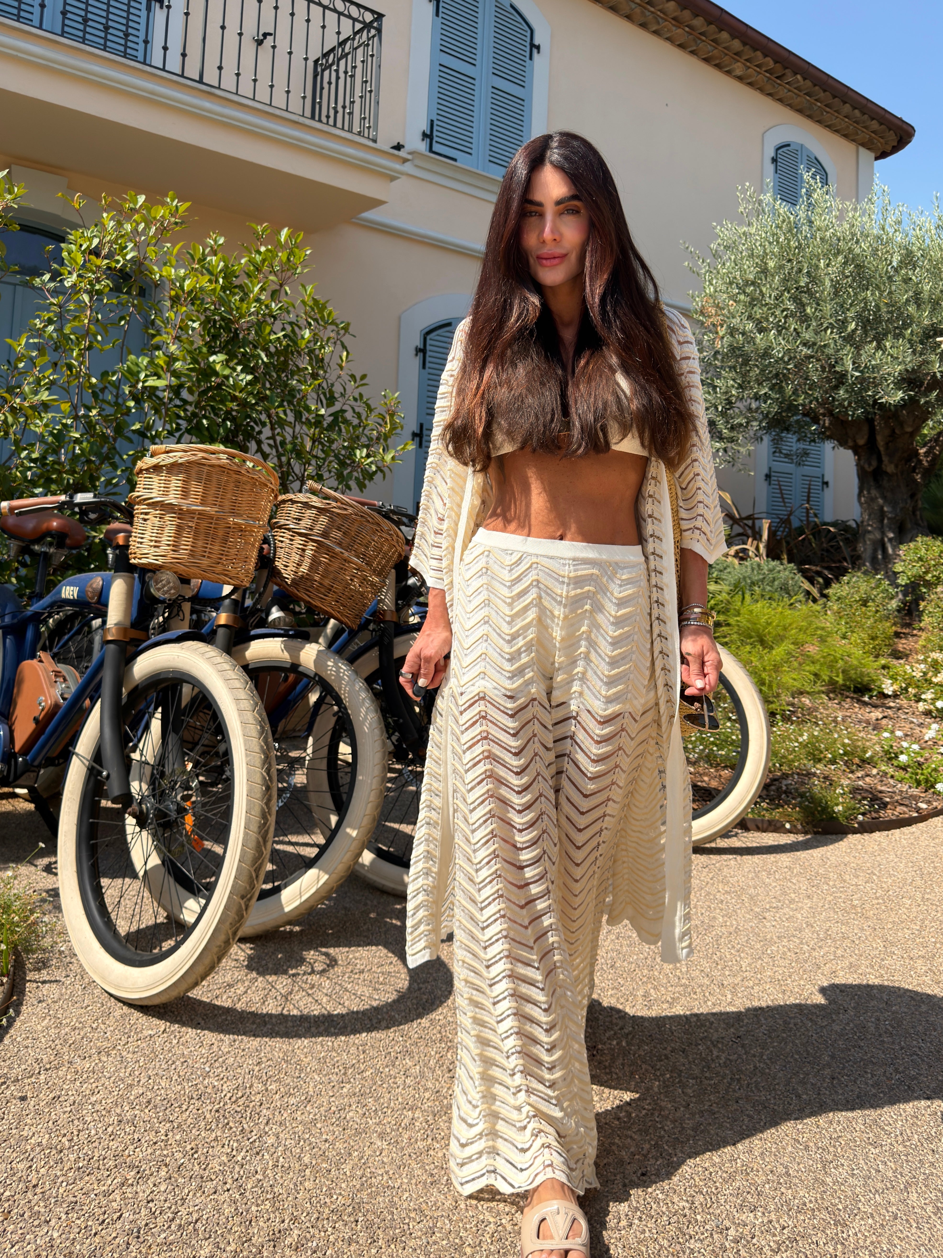Conjunto em Tricot Calça Pantalona e Cardigã