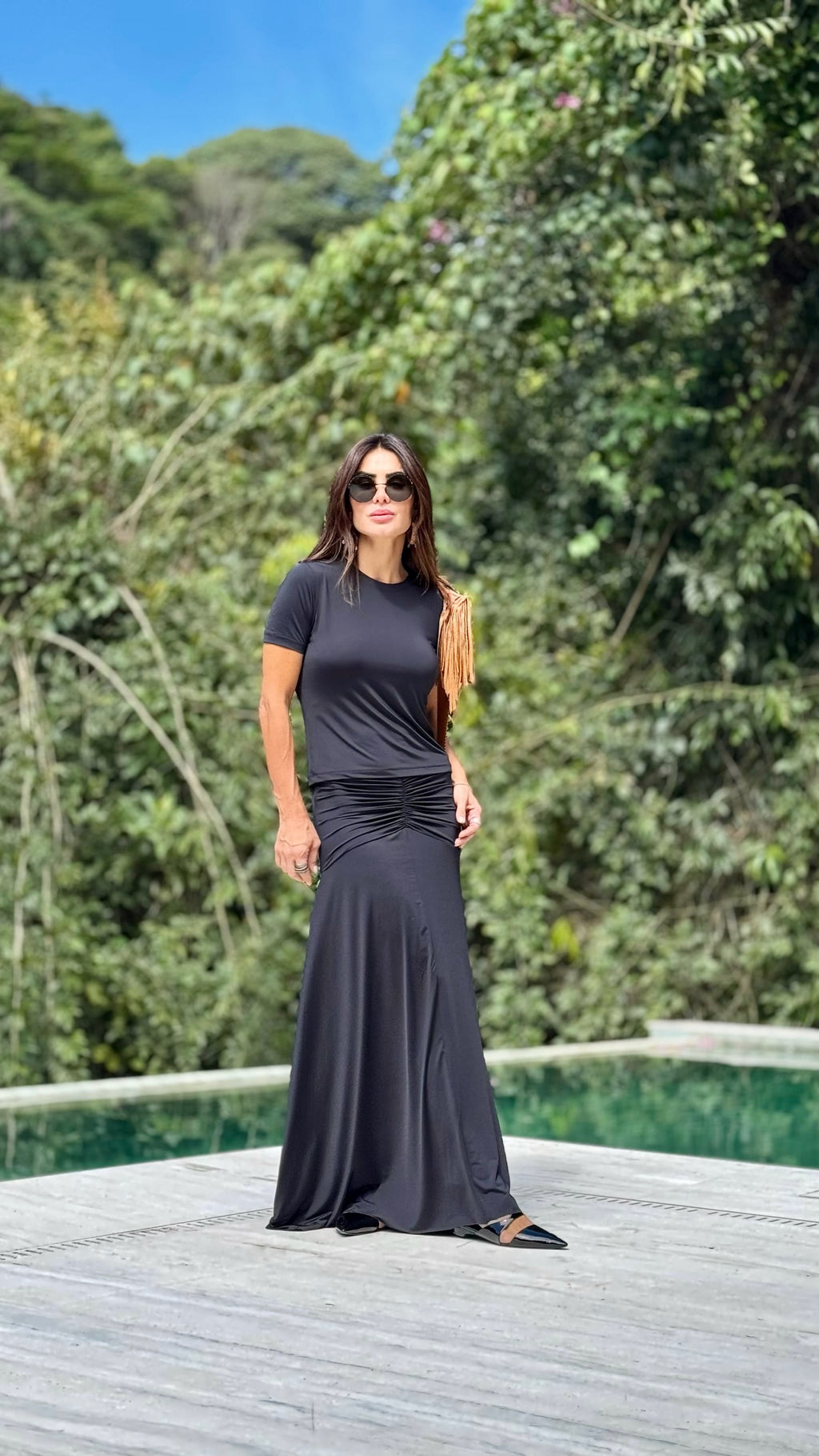 Conjunto Blusa E Saia Franzido De Malha Fria