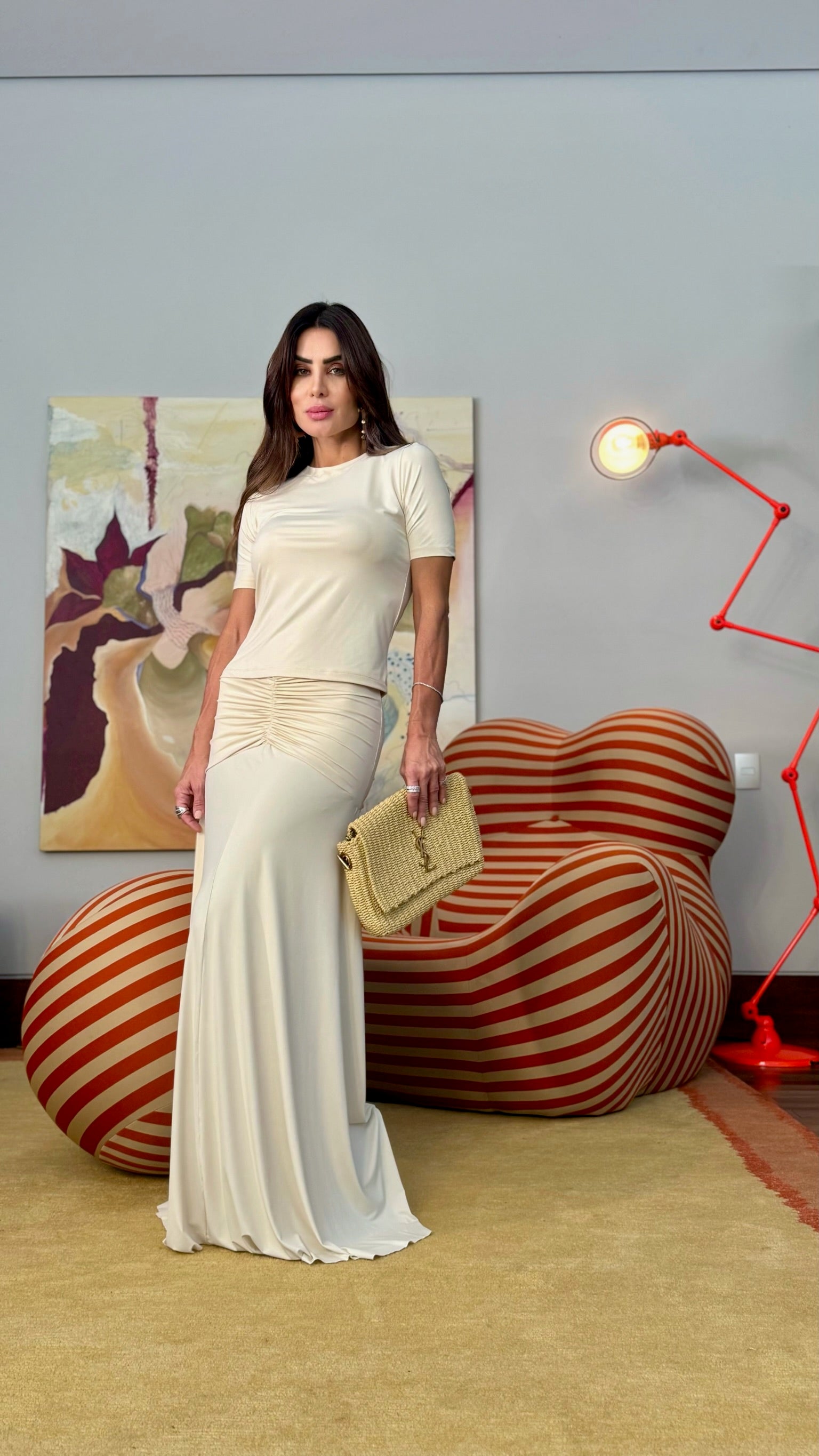 Conjunto Blusa E Saia Franzido De Malha Fria