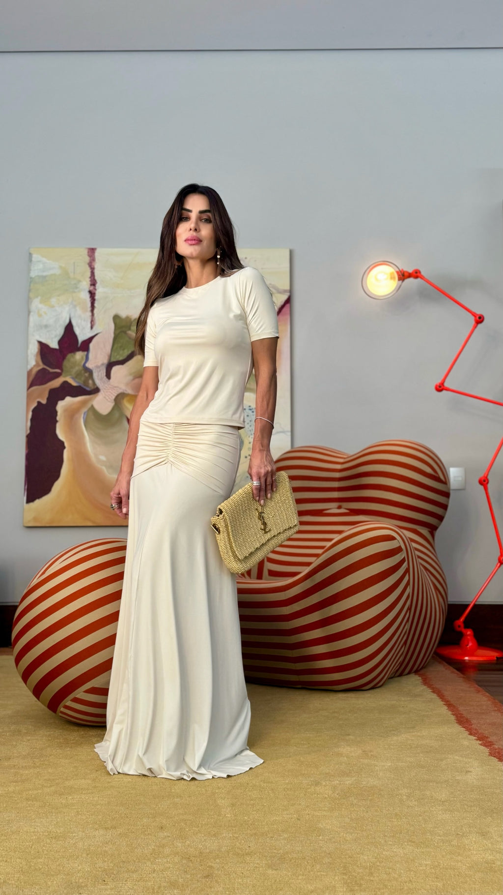 Conjunto Blusa E Saia Franzido De Malha Fria