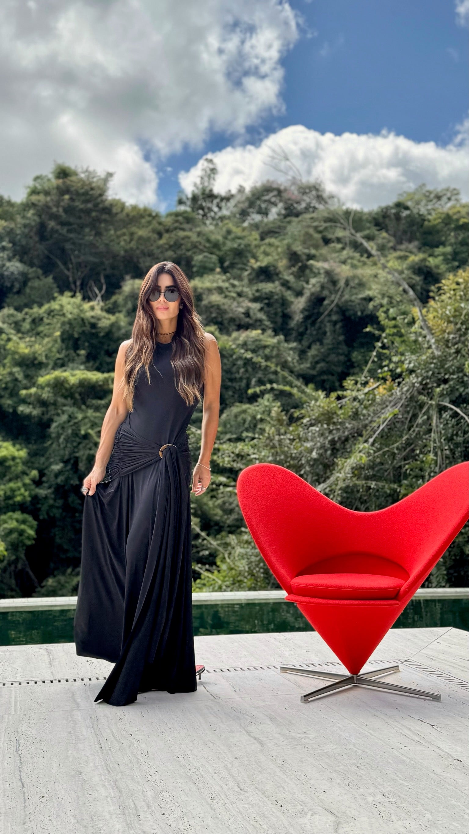 Vestido Em Malha Fria Com Faixa E Fivela