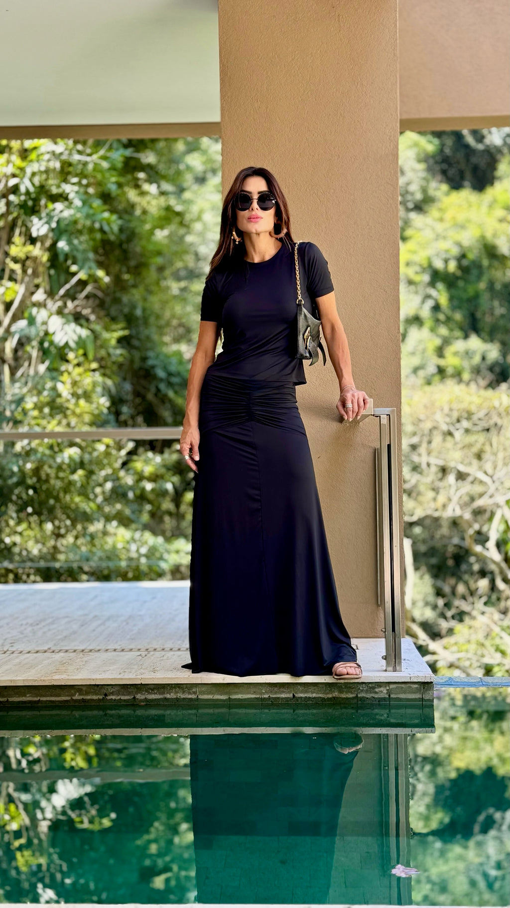 Conjunto Blusa E Saia Franzido De Malha Fria