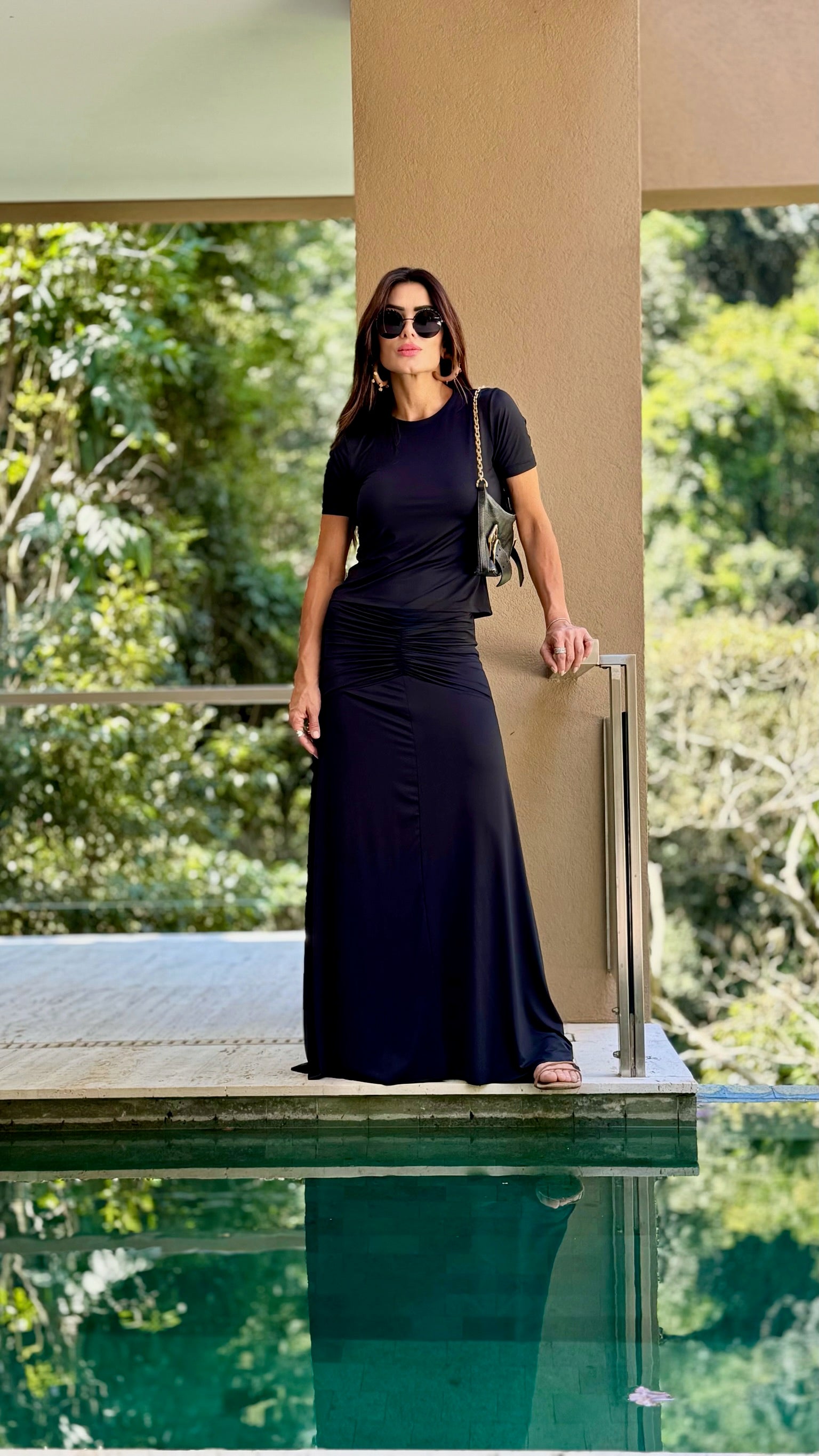 Conjunto Blusa E Saia Franzido De Malha Fria