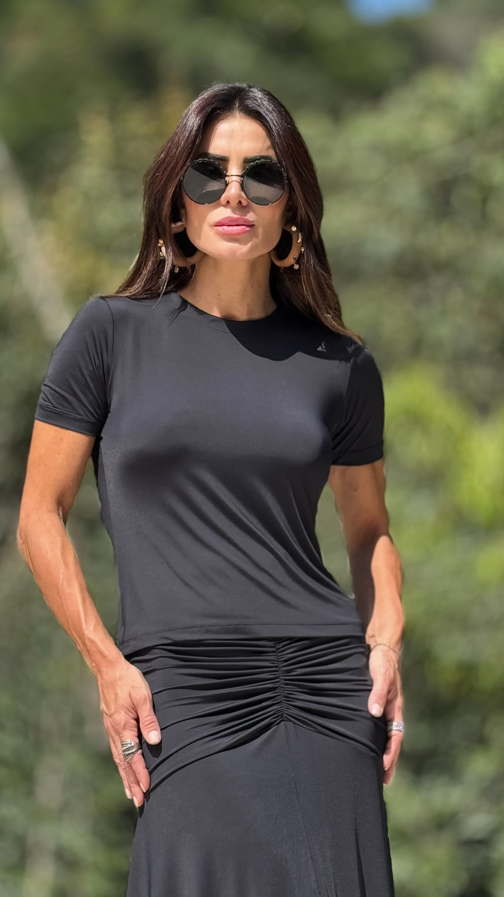 Conjunto Blusa E Saia Franzido De Malha Fria