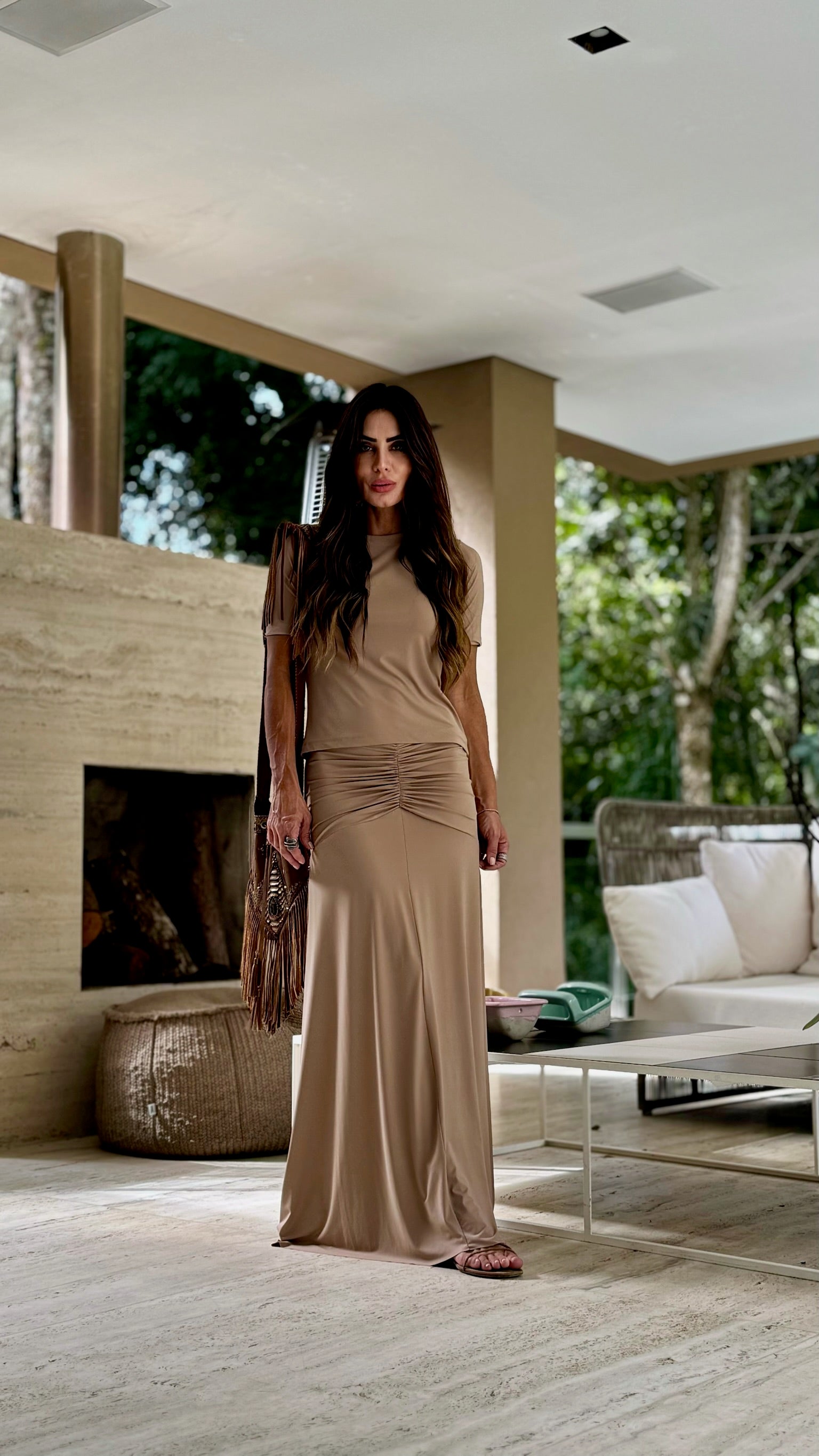 Conjunto Blusa E Saia Franzido De Malha Fria