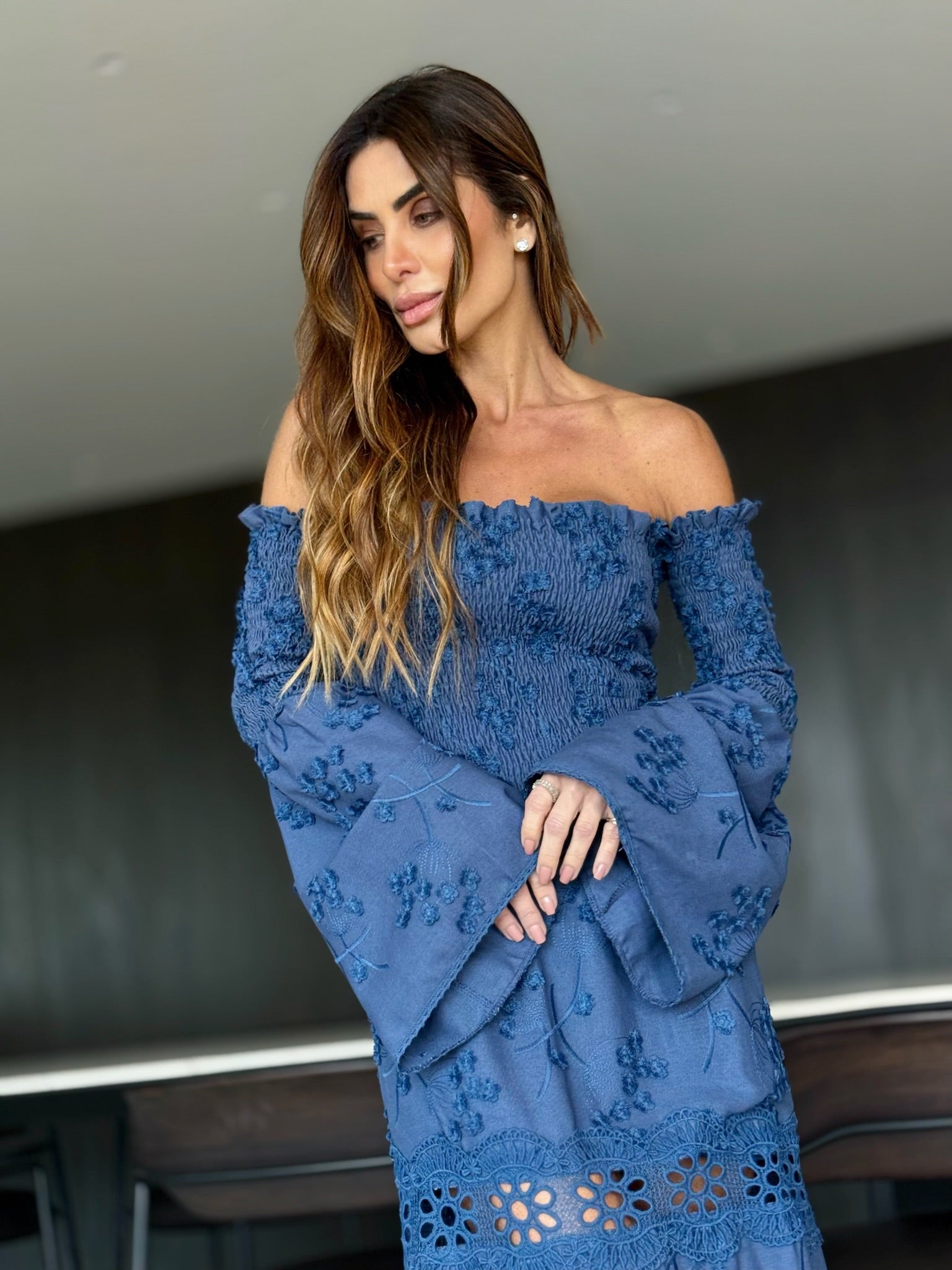 Vestido Laise Com Lastex Ombro A Ombro