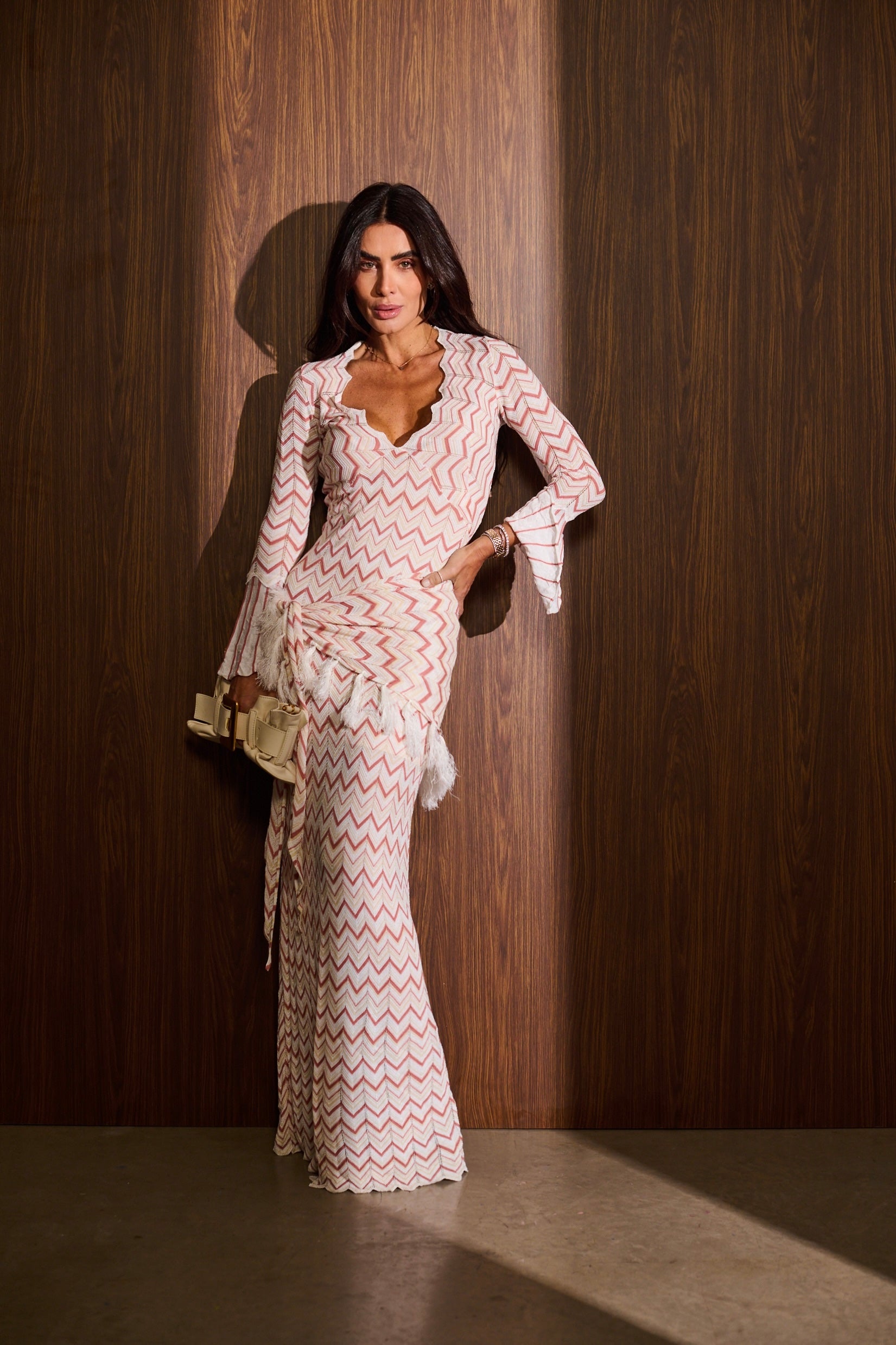 Vestido Longo em Tricot e Lenço