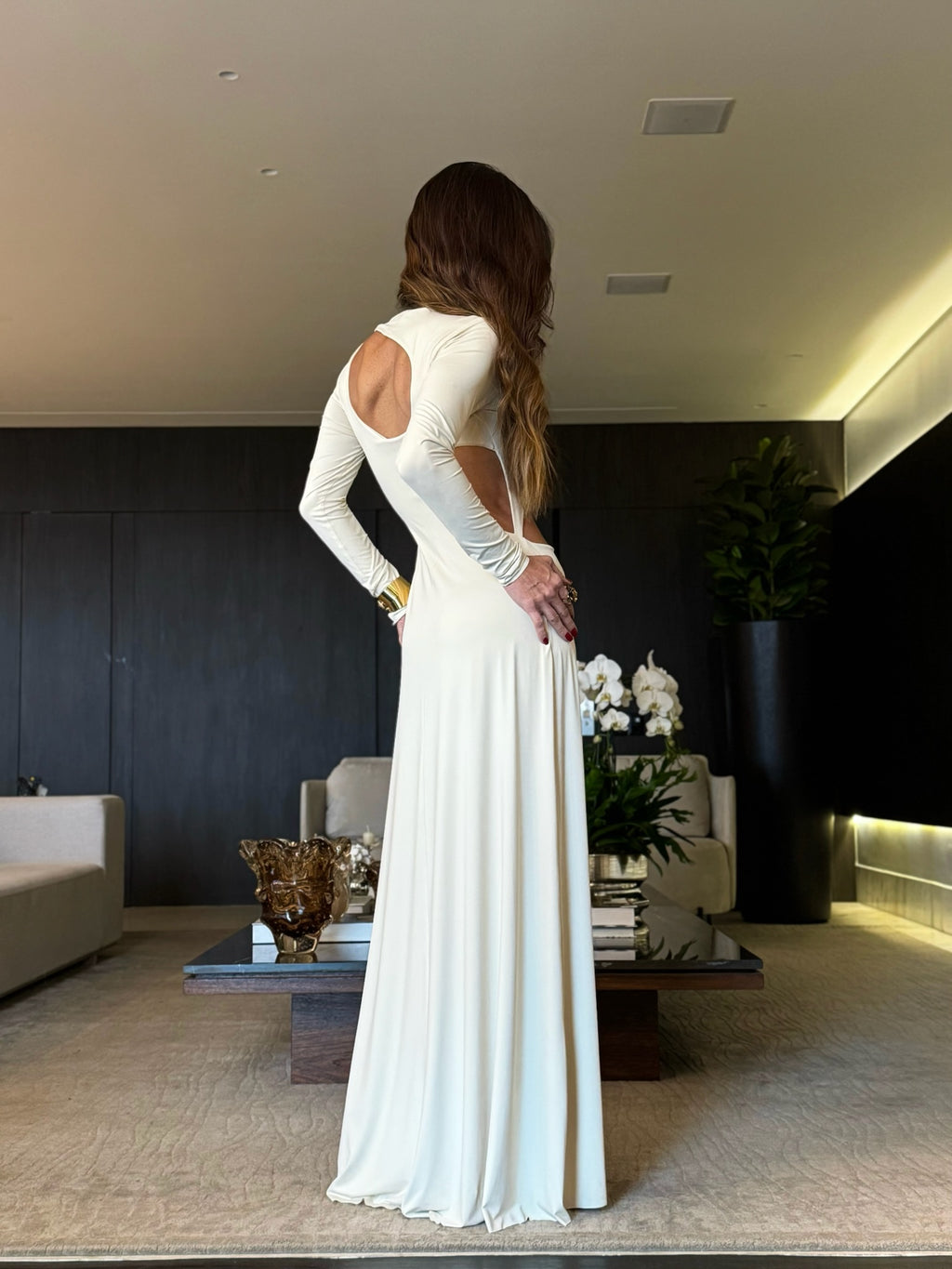 Vestido Malha Fria Manga Longa Com Aberturas