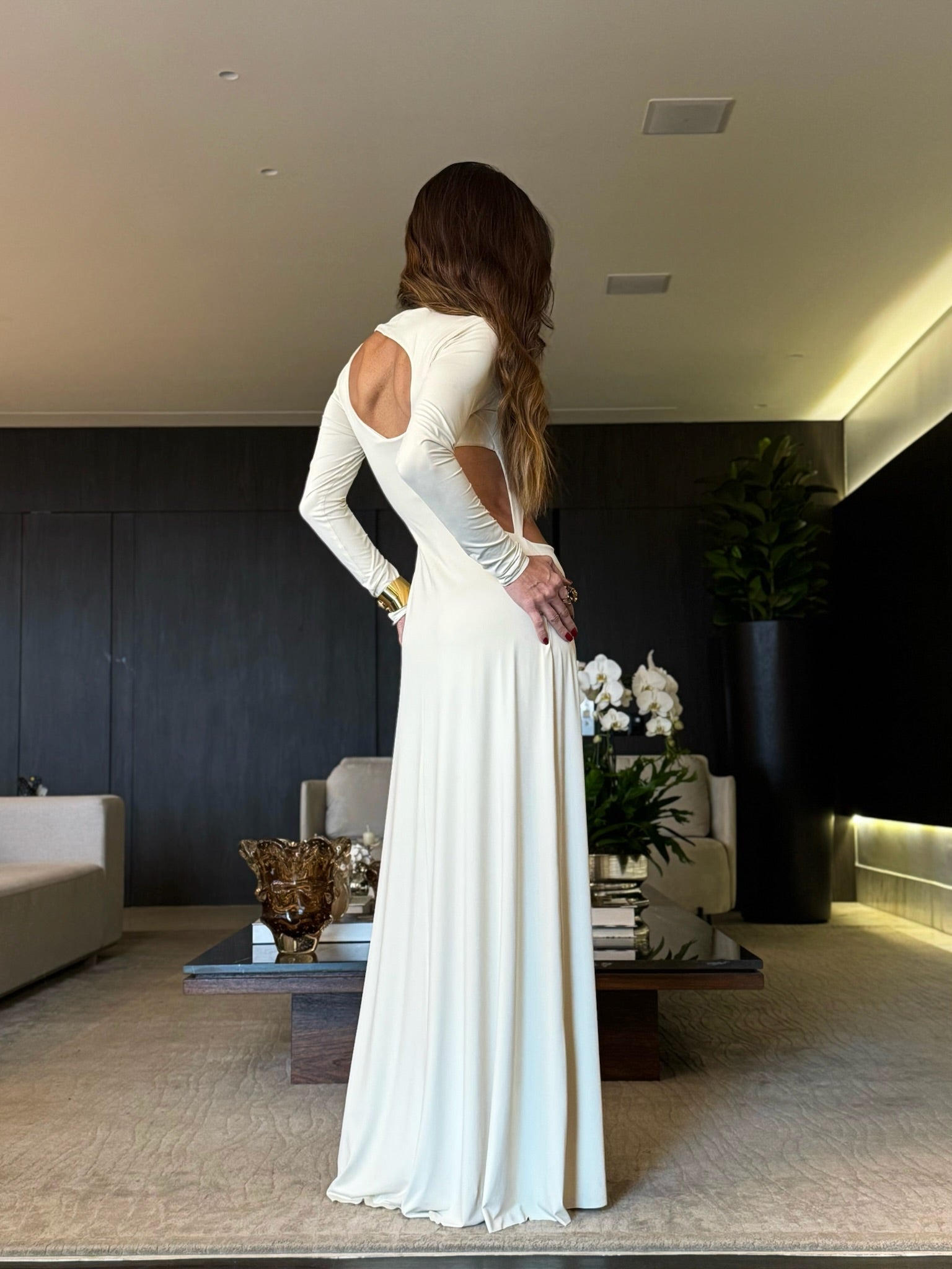 Vestido Malha Fria Manga Longa Com Aberturas