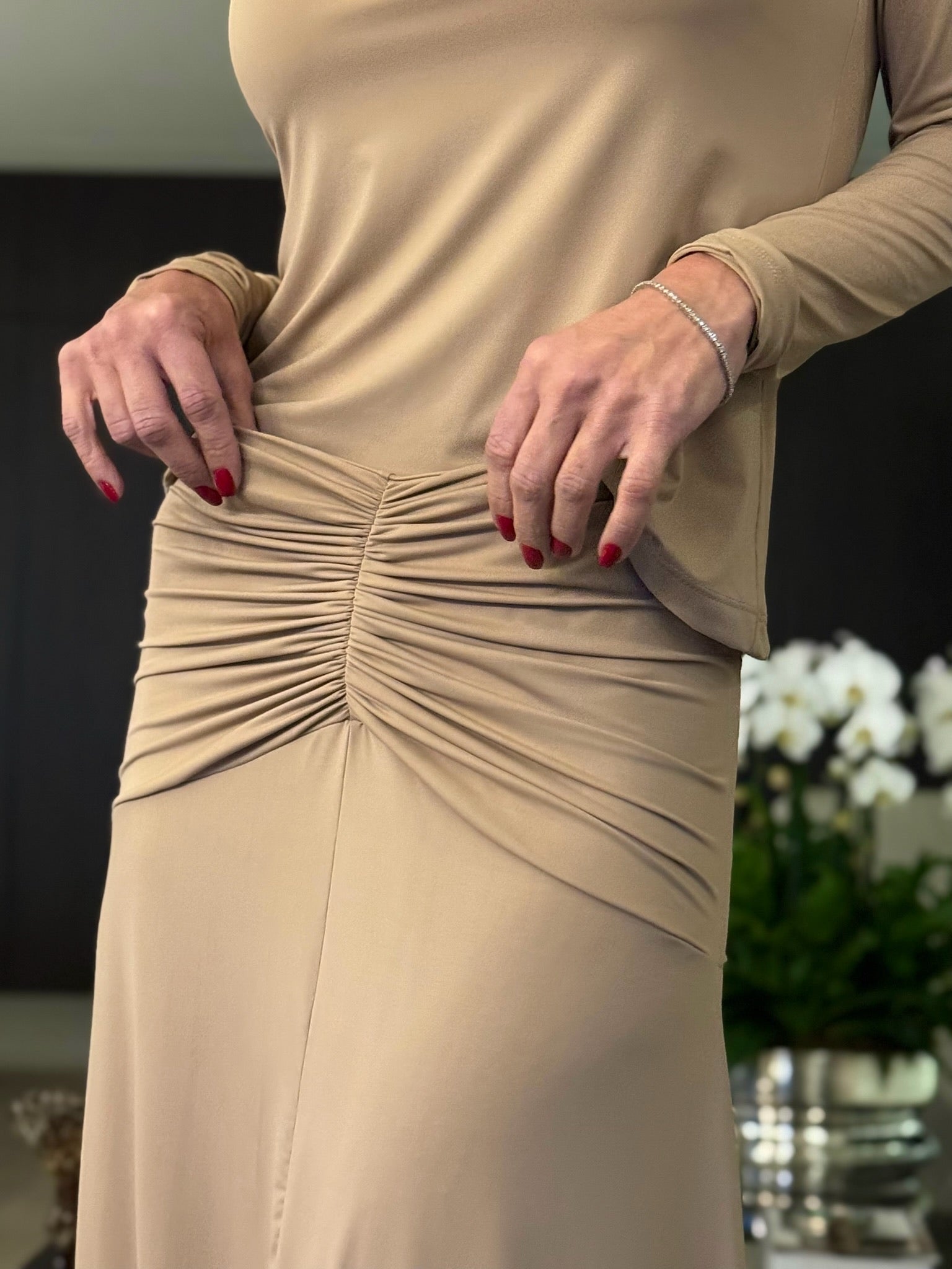 Conjunto Manga Longa Malha Fria Franzido