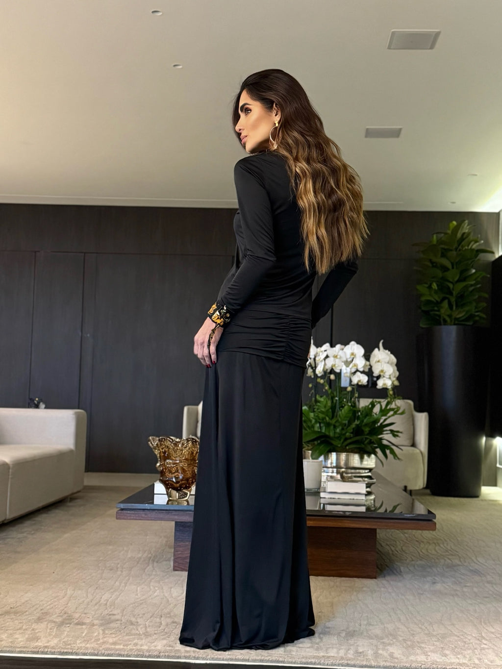 Conjunto Manga Longa Malha Fria Franzido