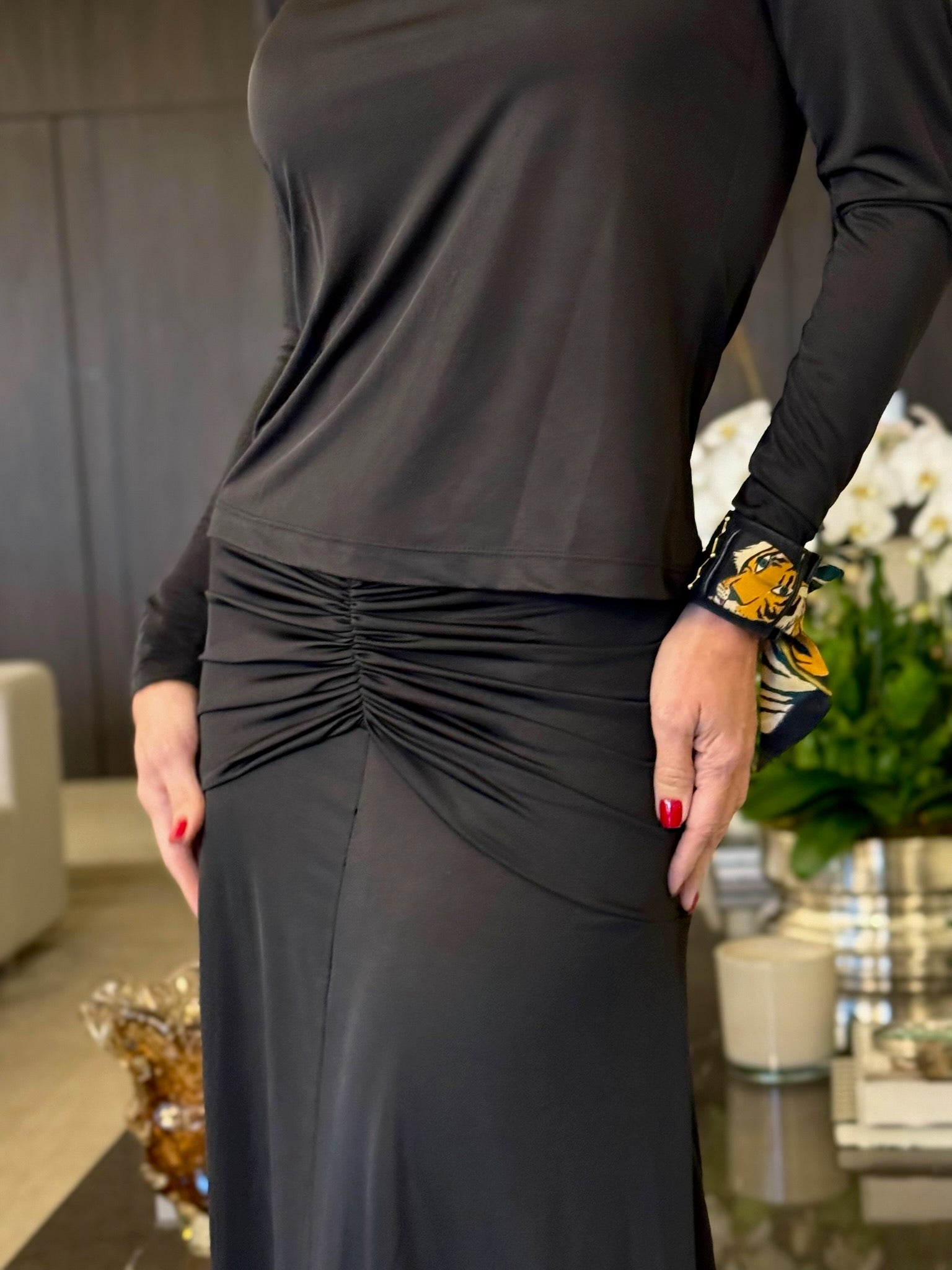 Conjunto Manga Longa Malha Fria Franzido