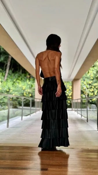 Saia De Couro Com Babados