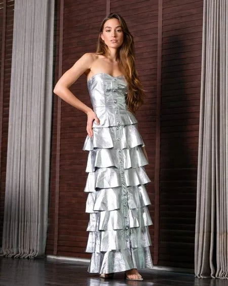 Saia De Couro Com Babados