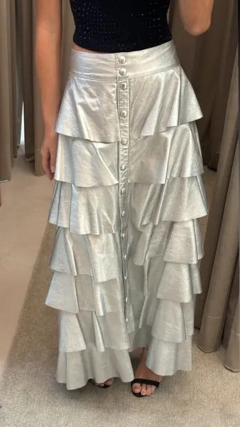 Saia De Couro Com Babados