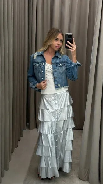 Saia De Couro Com Babados