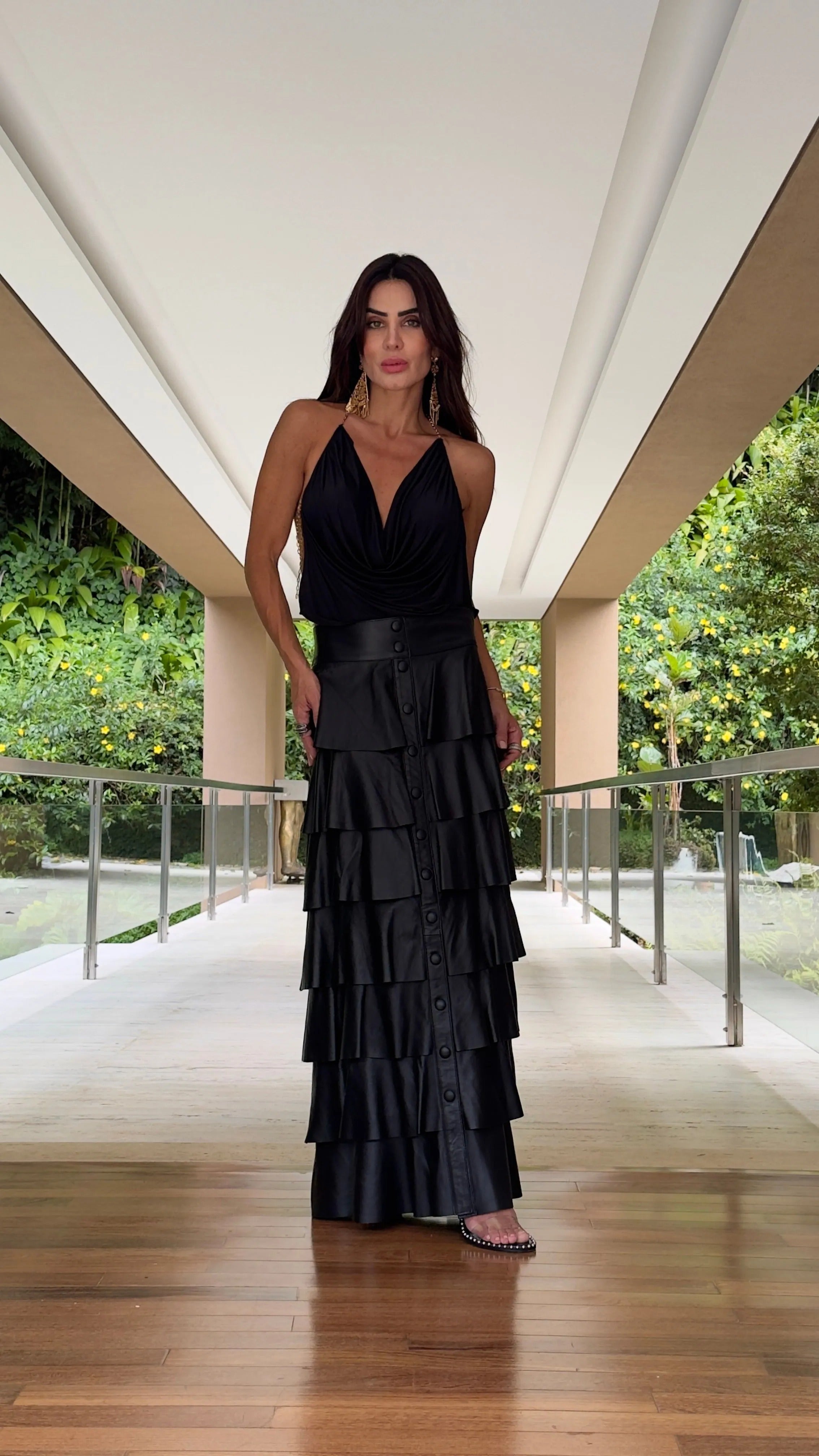 Saia De Couro Com Babados