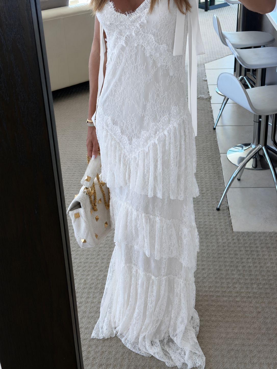 Vestido Longo Babados em Renda