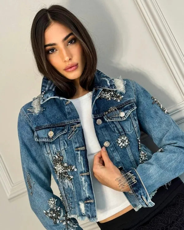 Jaqueta Com Aplicações Em Pedraria E Alfinetes