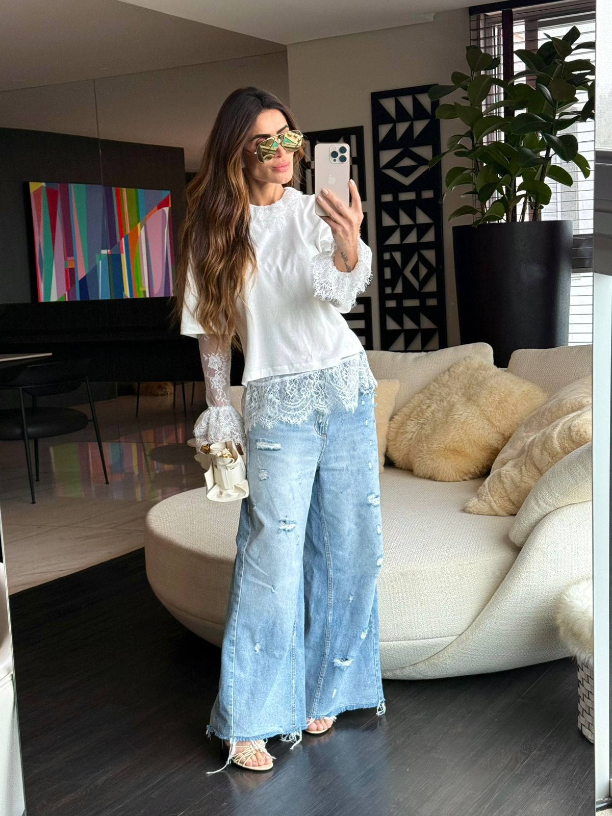 Calça Jeans Flare Destroyed