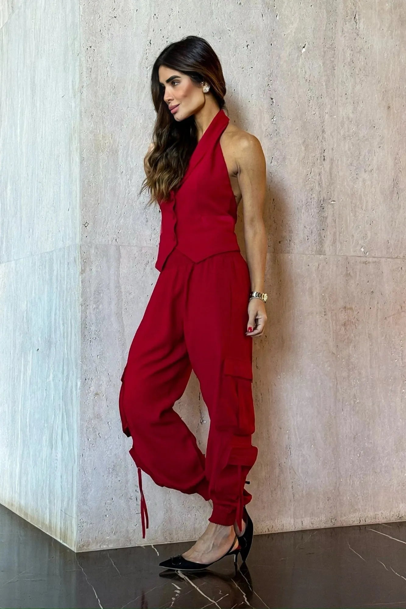 Calça Cargo Em Crepe