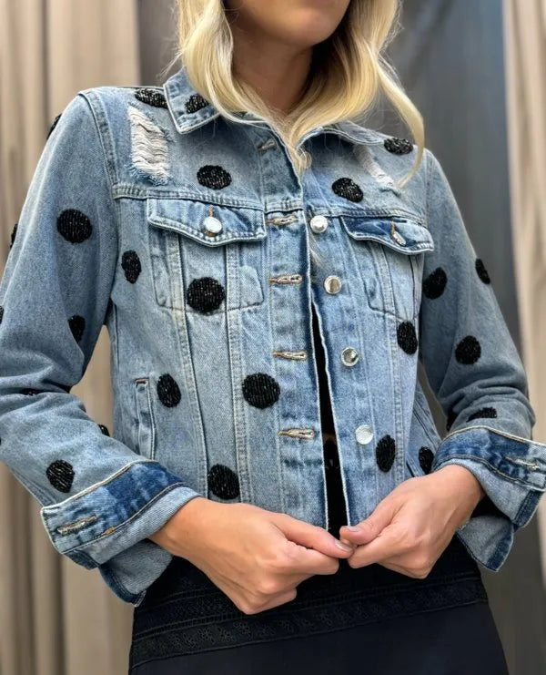Jaqueta Jeans Bordada Em Mini Poás
