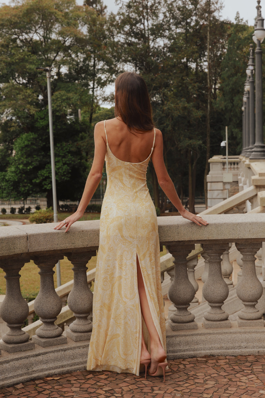 Vestido De Tule de Alcinha Franzido Com Estampa Cashmere