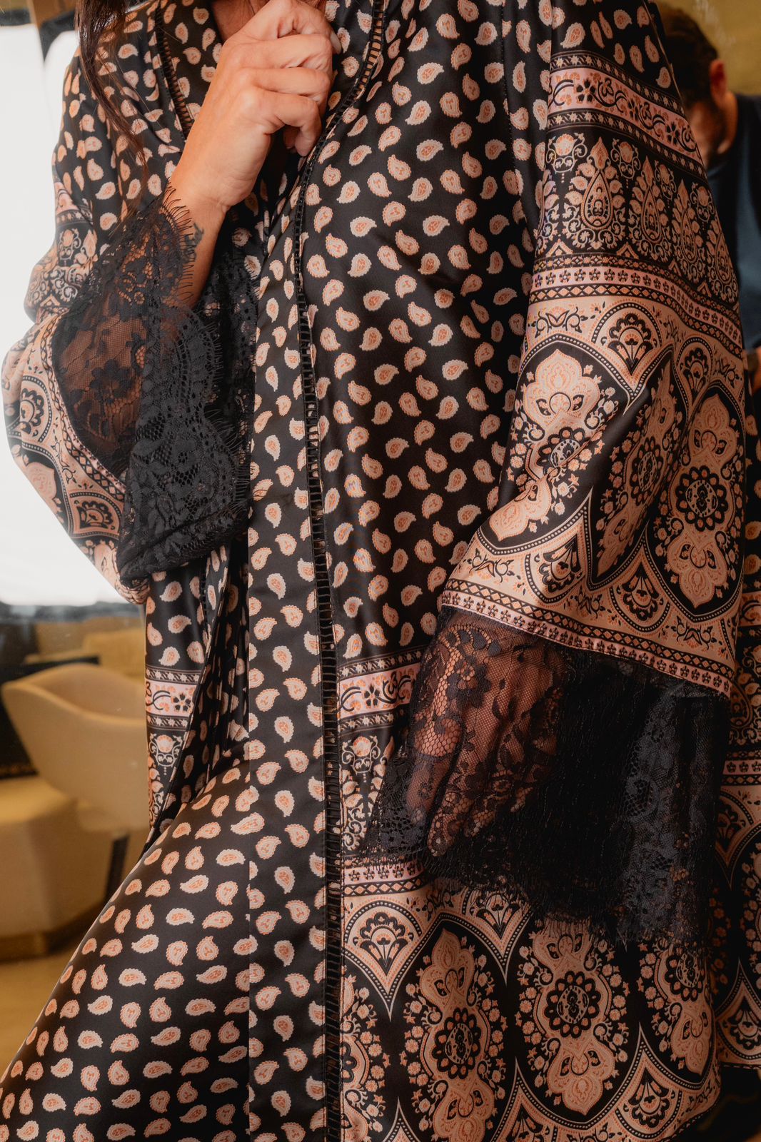 Kimono calça e regata em Cetim de Seda com estampa exclusiva