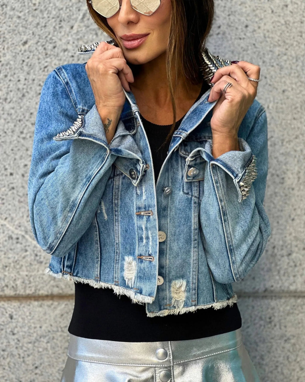 Jaqueta Com Gola E Punho De Spikes