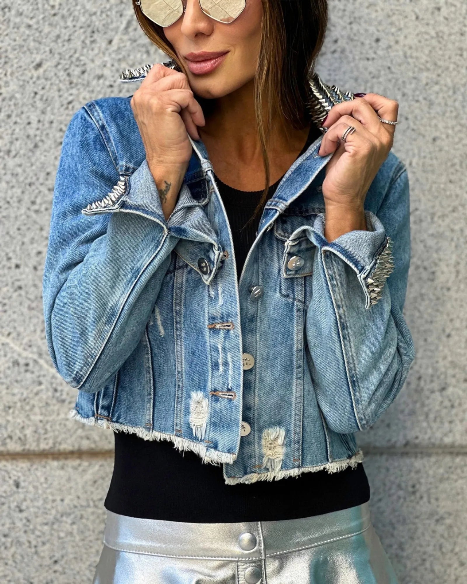 Jaqueta Com Gola E Punho De Spikes